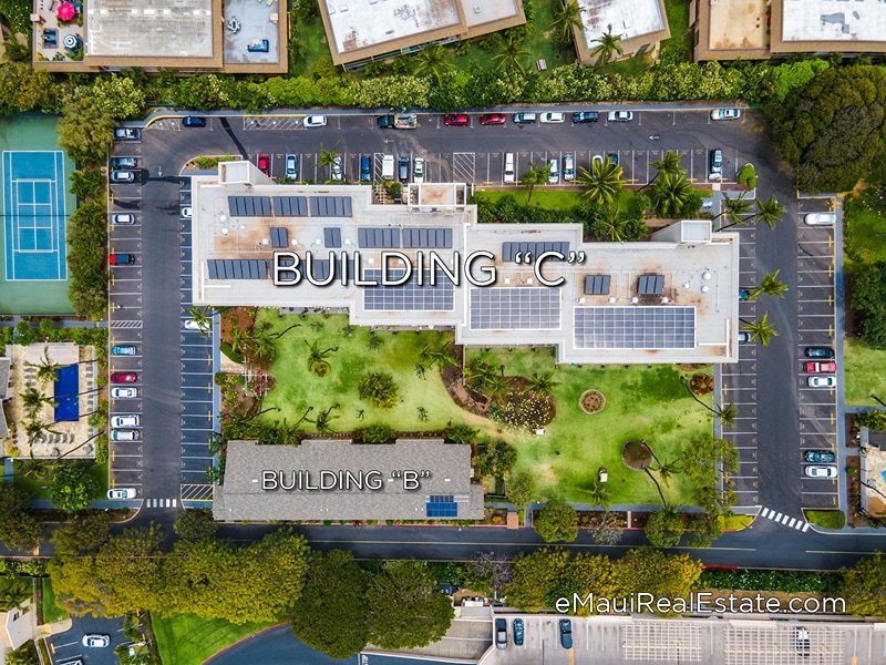 Aerial showing the location of the B and C buildings at Kihei Akahi